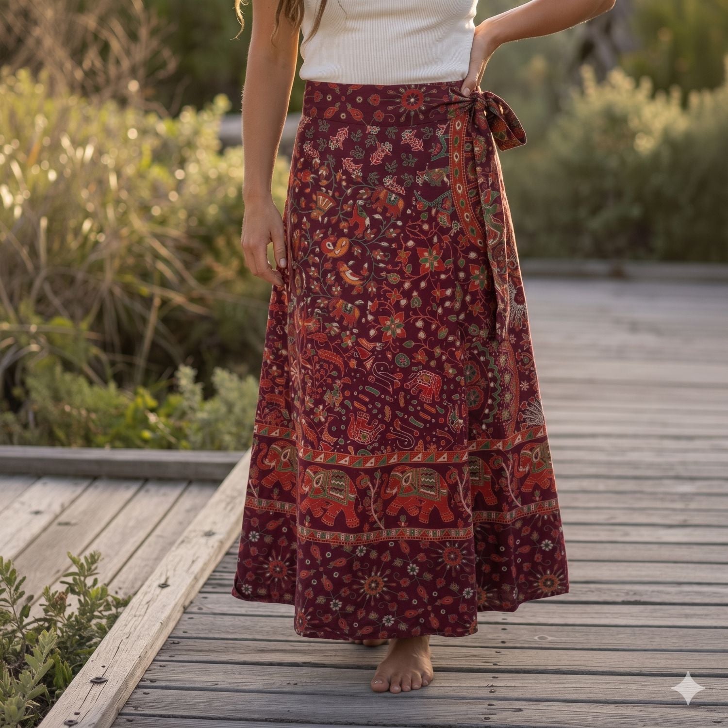 Mihika, Long Cotton Wrap Skirt - Mountain Dreads