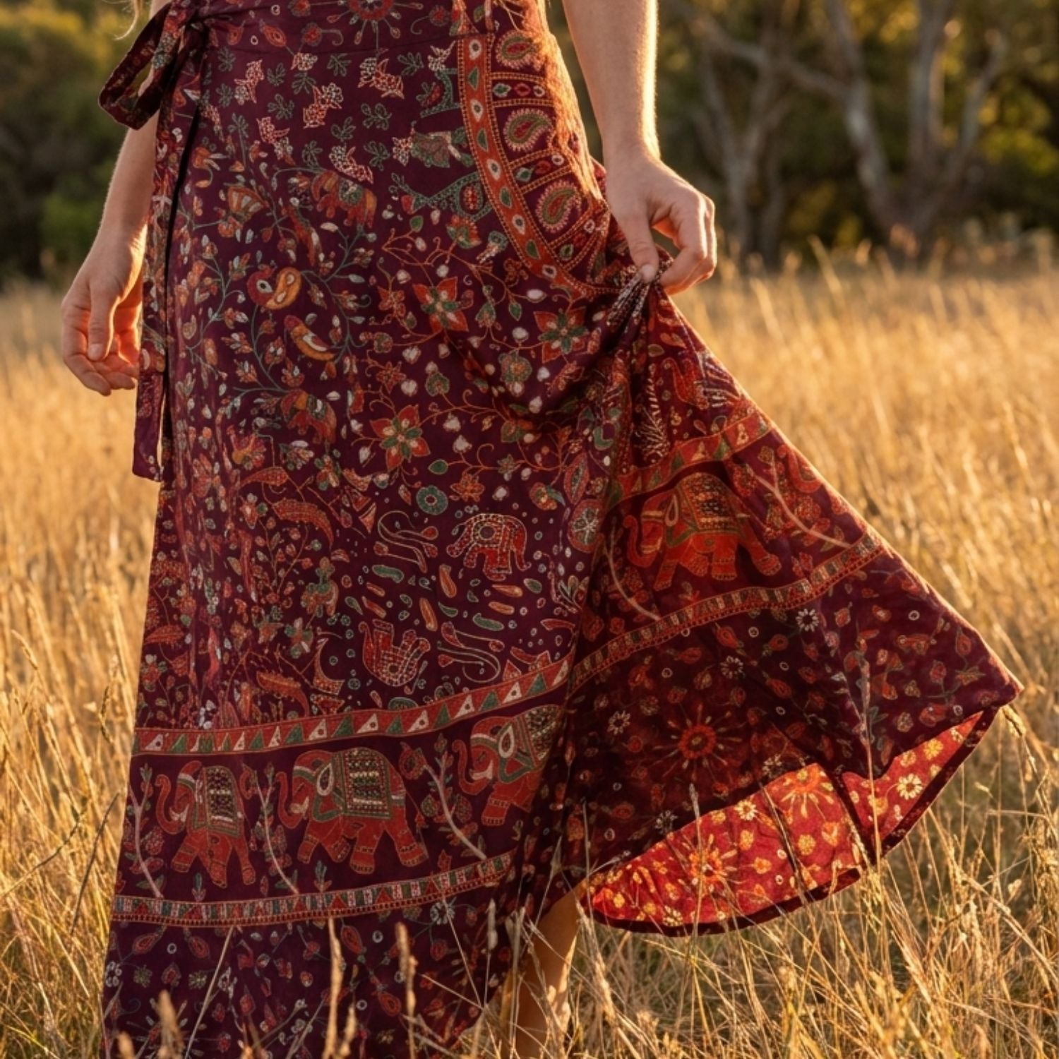 Mihika, Long Cotton Wrap Skirt (view 2) - Mountain Dreads