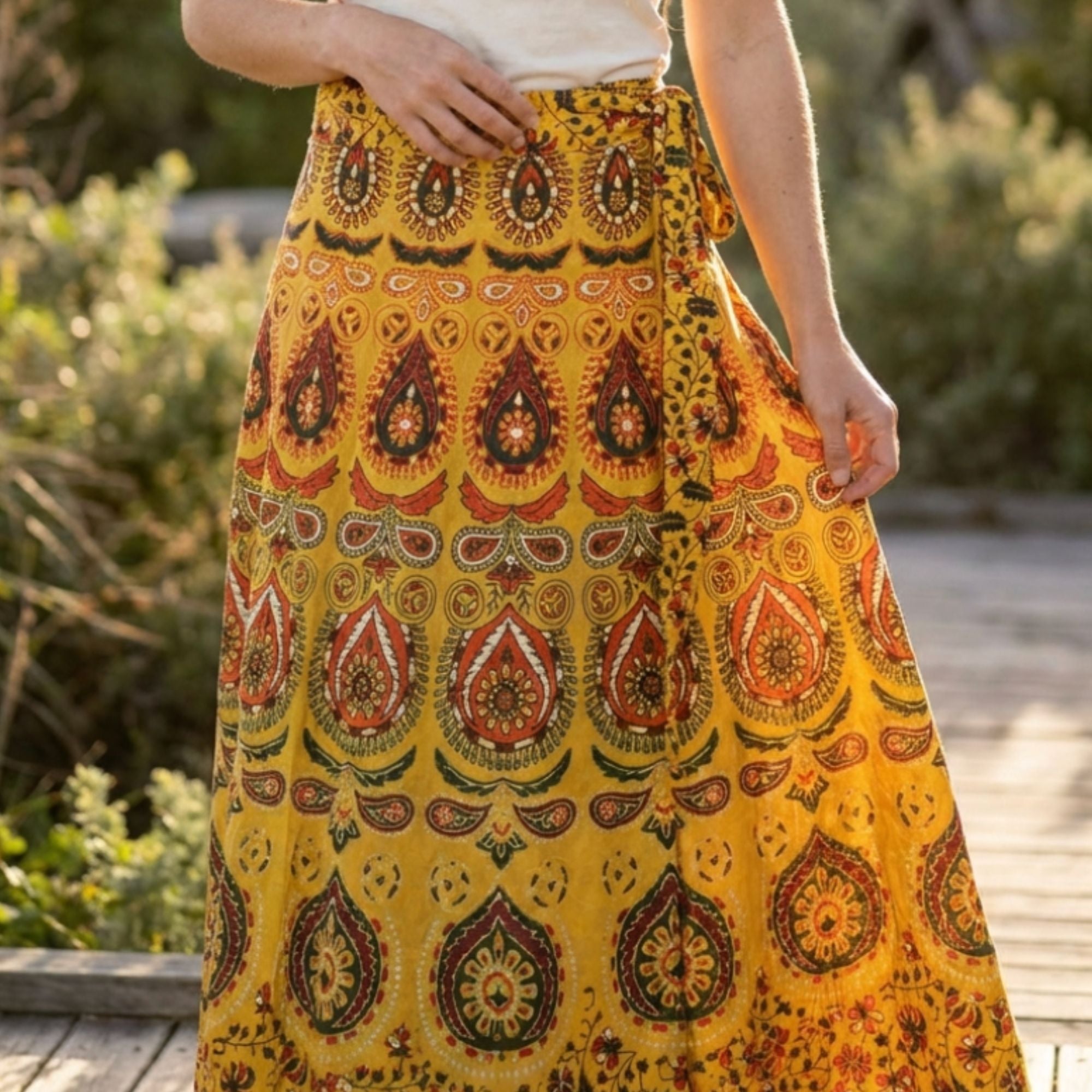 Amber, Long Cotton Wrap Skirt - Mountain Dreads