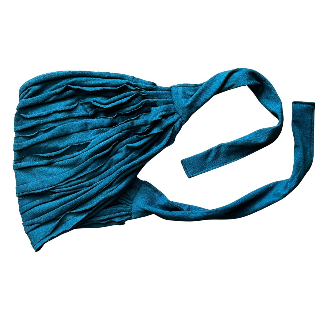 Aqua blue tie-up headband on a white background