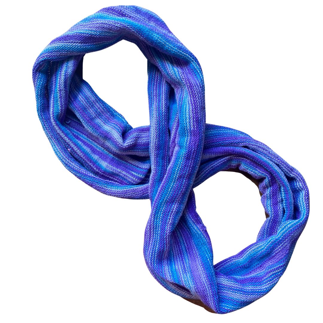 Purple/blue cotton double loop dread wrap headband on a white background.