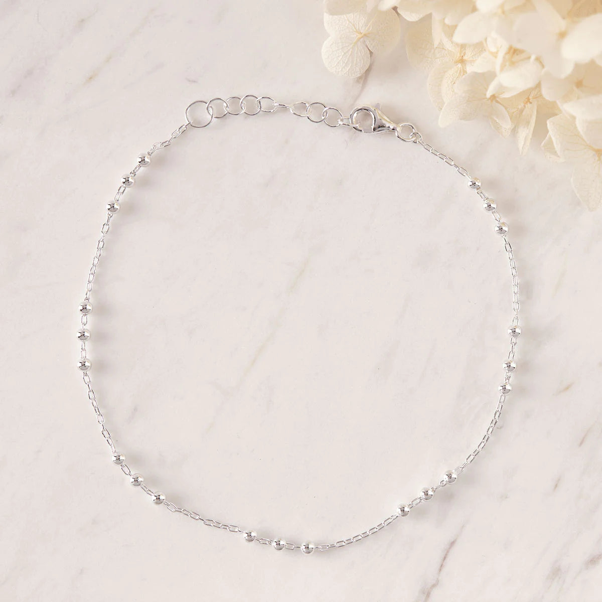 Sterling Silver | Beaded Chain Anklet