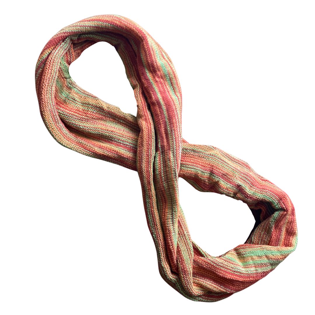Red green cotton double loop dread wrap headband on a white background