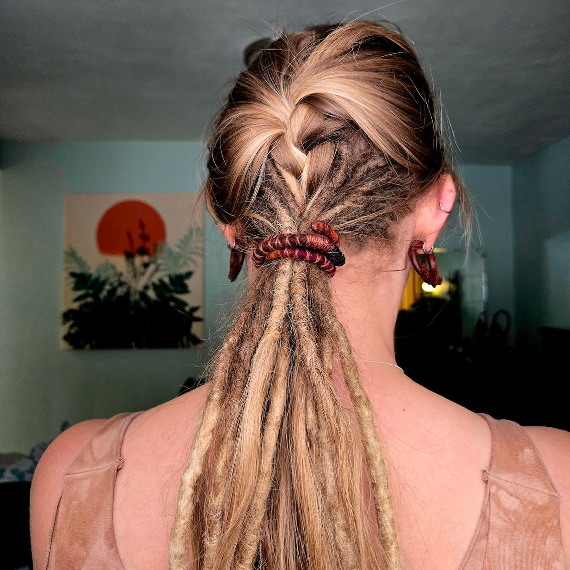 Henna Wool Felt Spiralocks dreadlock beads (view 4) - Mountain Dreads