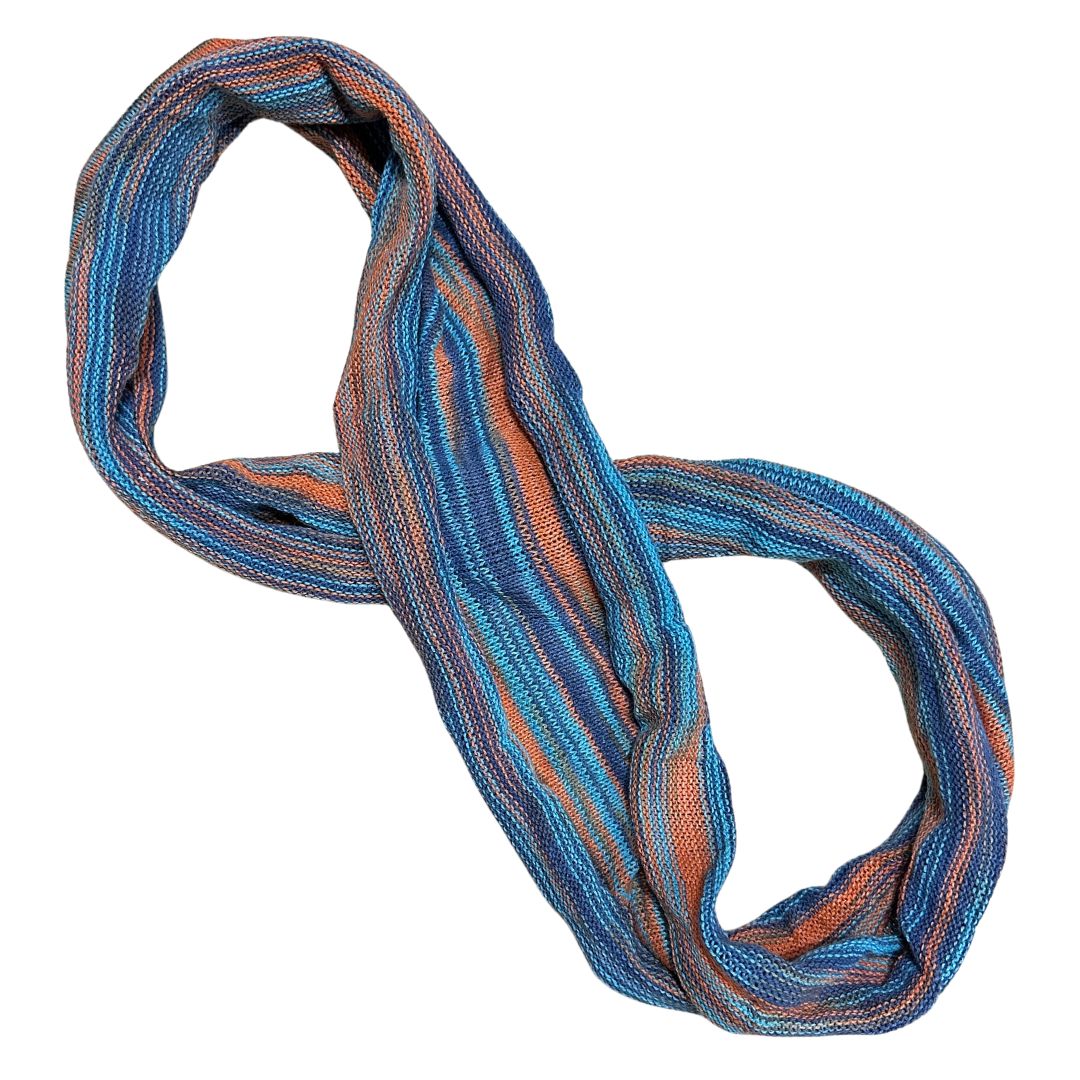 Blue orange cotton double loop dread wrap headband on a white background.