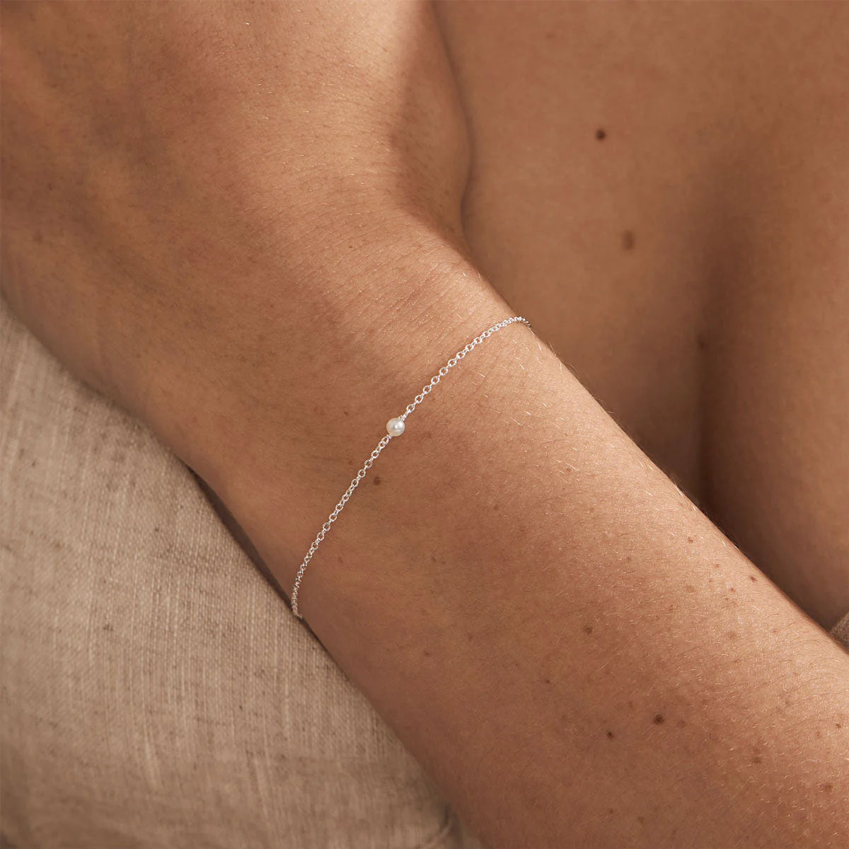 Sterling Silver, Dainty Pearl Bracelet (view 2) - Mountain Dreads