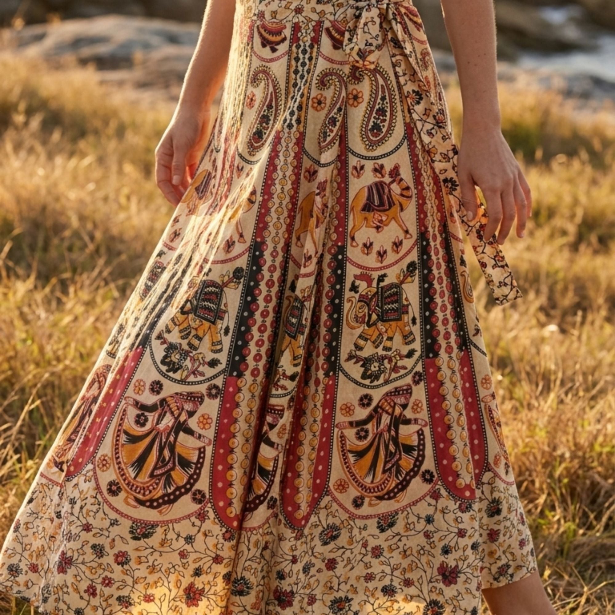 Nihira, Long Cotton Wrap Skirt - Mountain Dreads