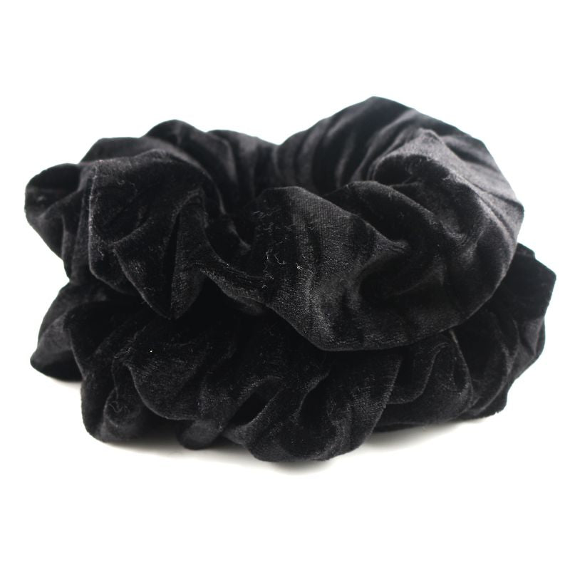 Black velvet spiralock scrunchie on a white background. Large Dreadlock Tie.