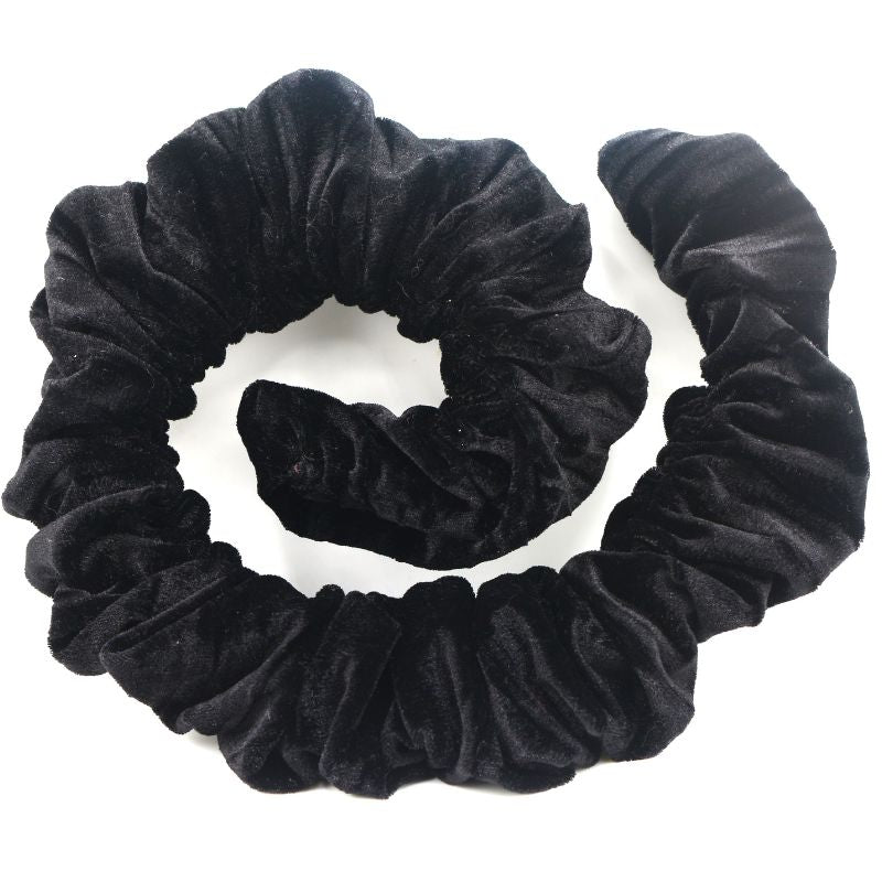 Black velvet dreadlock wire spiralock hair scrunchie and headband on a white background