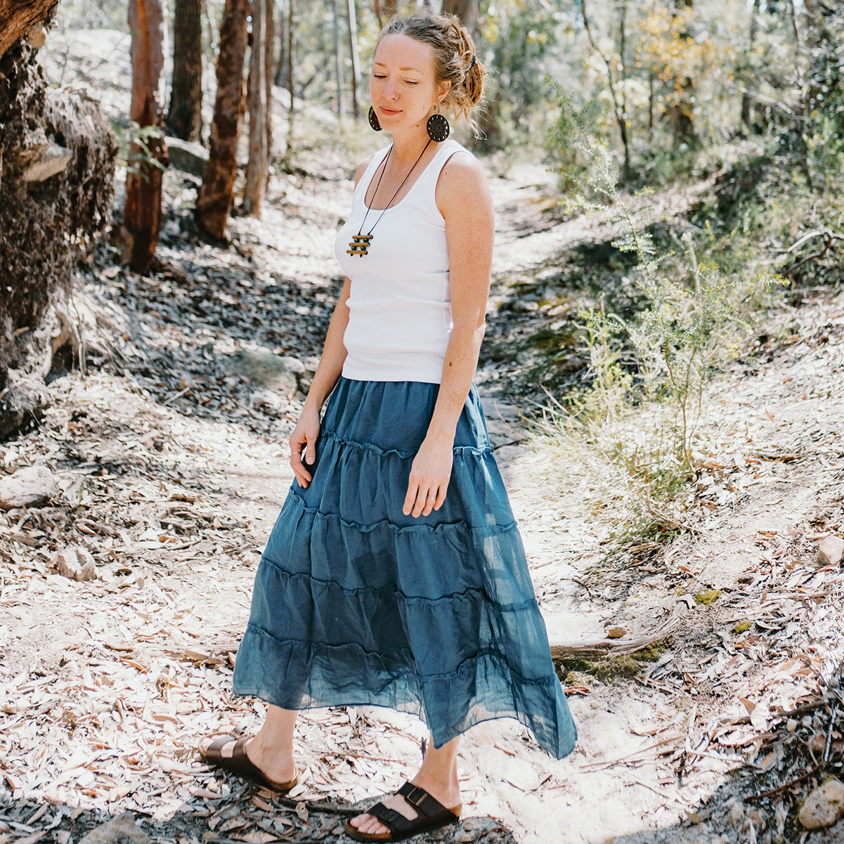 Cotton Tiered Maxi Skirt - Petrol