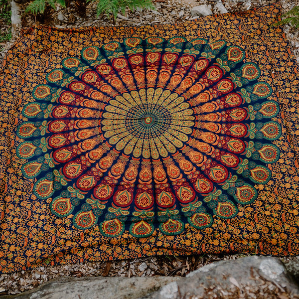 Orange Green Mandala Throw Mountain Dreads