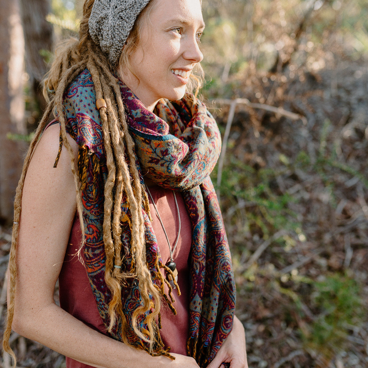 Paisley Scarf - Scarlet Drift (view 2) - Mountain Dreads