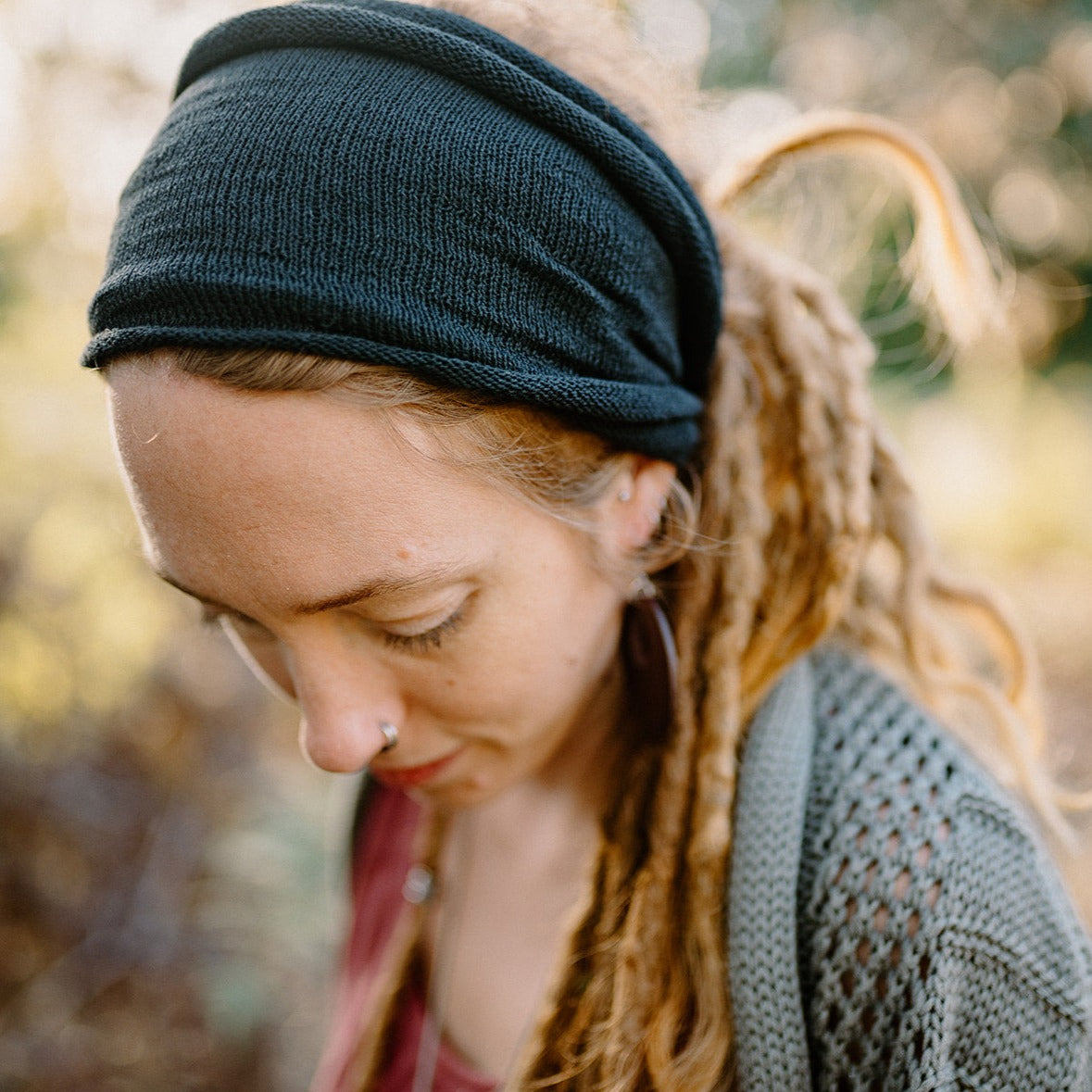 Black Cotton Double Loop Headband