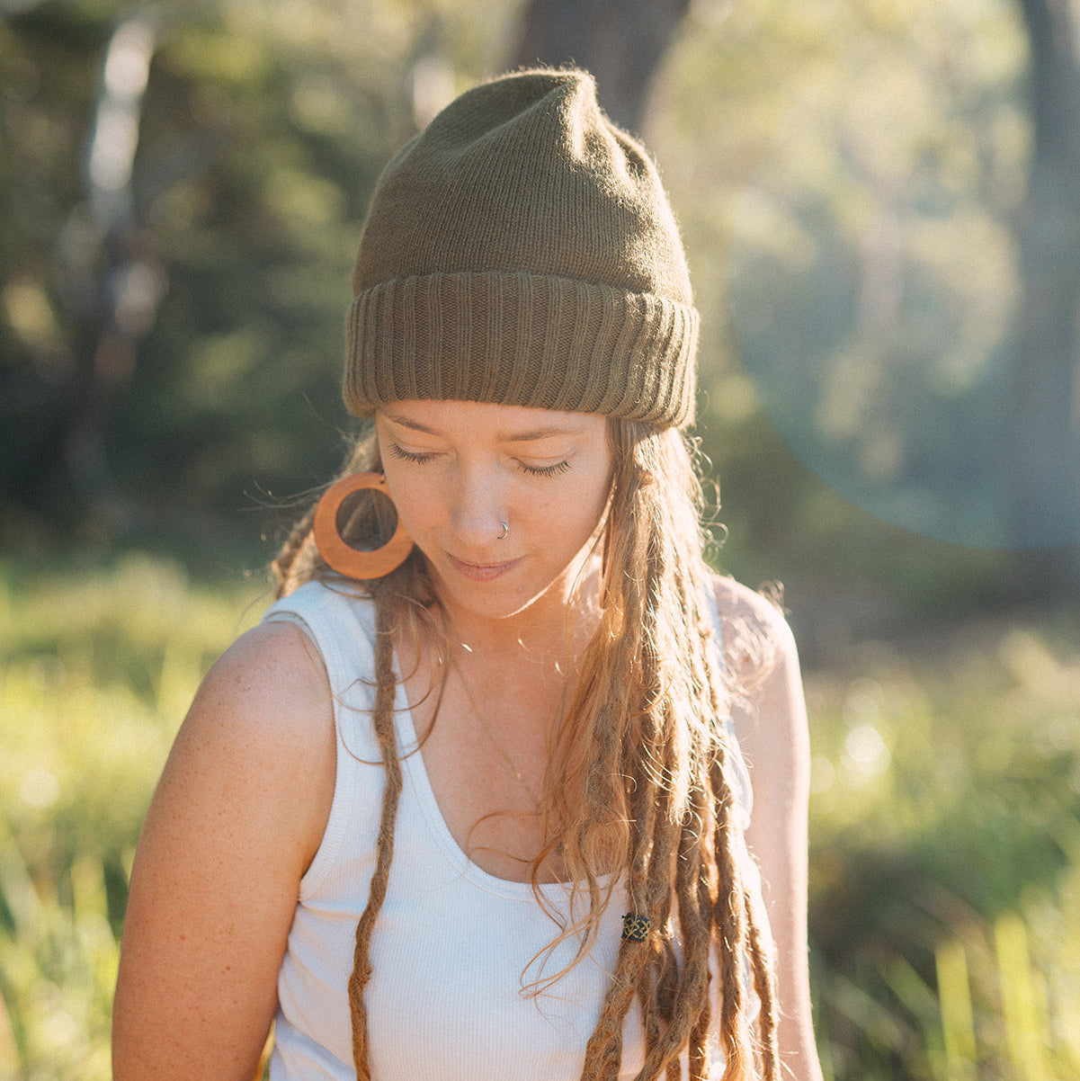 Green Satin Lined Cashmere Beanie - Mountain Dreads