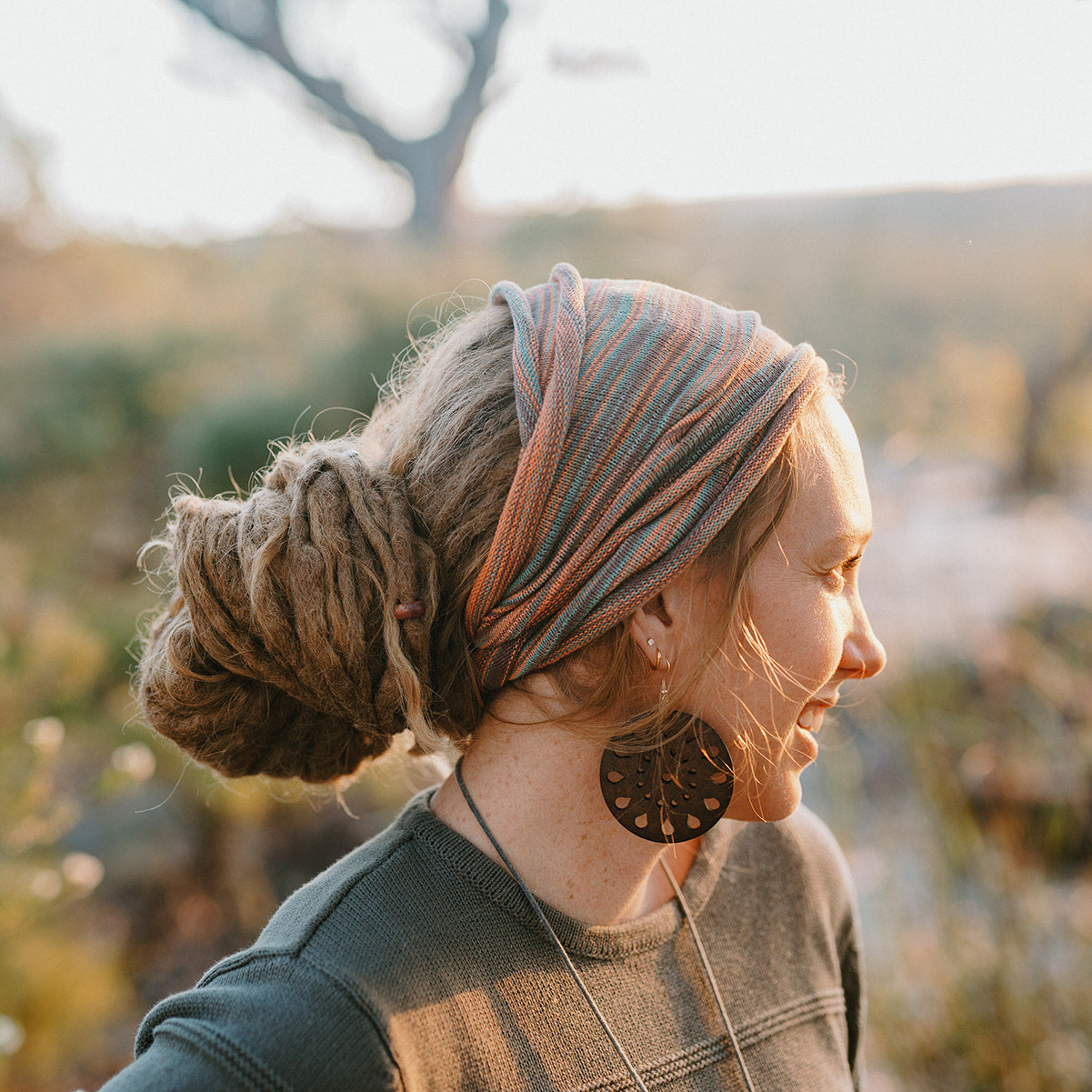 Lady with a cotton double loop hair wrap