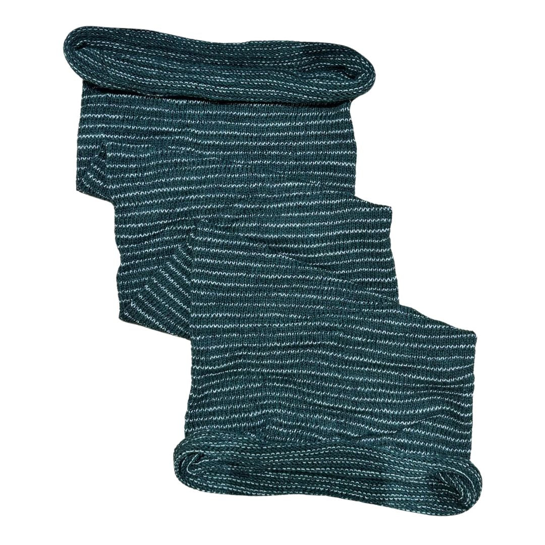 Green and white stripe large cotton dreadlock sock on a white background.