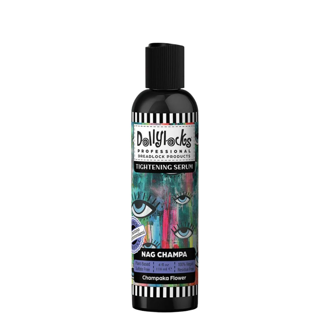 Dollylocks Tightening Serum bottle with colorful label on a white background