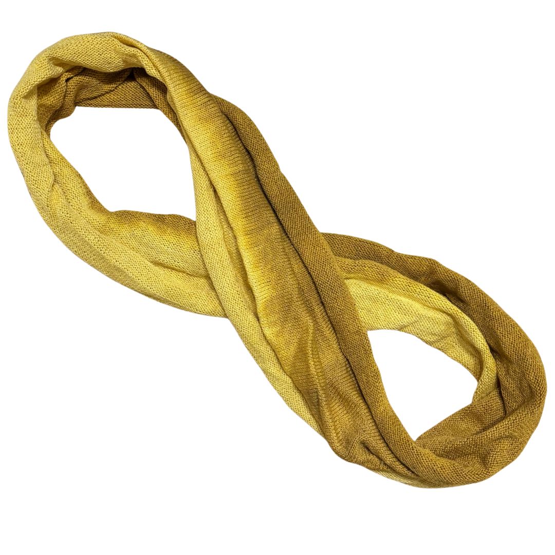 Yellow mustard cotton double loop dread wrap headband on a white background.