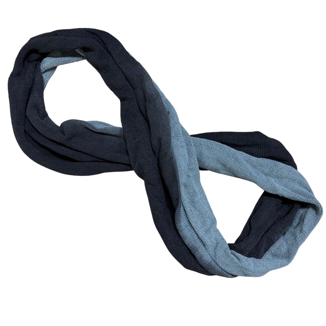 dark blue light grey cotton double loop dread wrap headband on a white background.