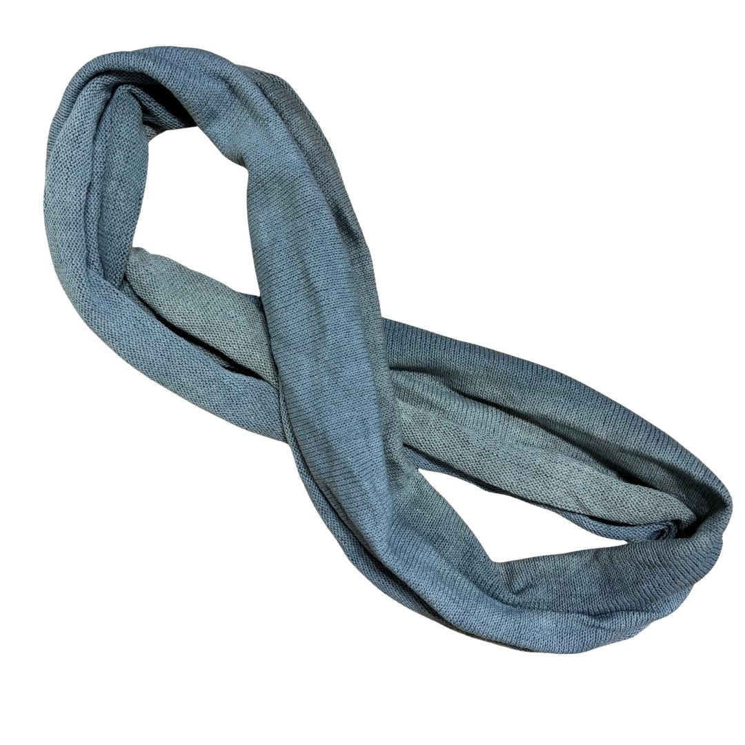 grey green cotton double loop dread wrap headband on a white background.