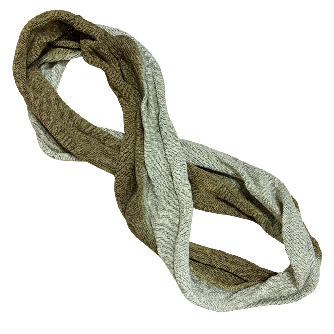 white green cotton double loop dread wrap headband on a white background.