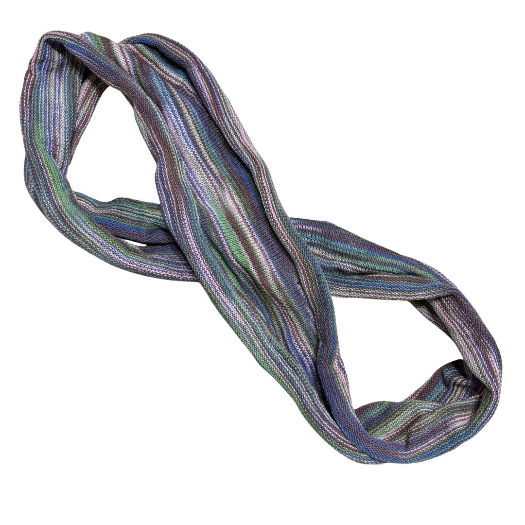 Purple tones cotton double loop dread wrap headband on a white background.