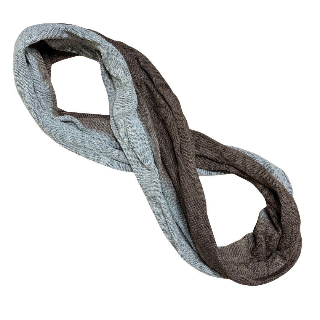 Brown and white cotton double loop dread wrap headband on a white background.