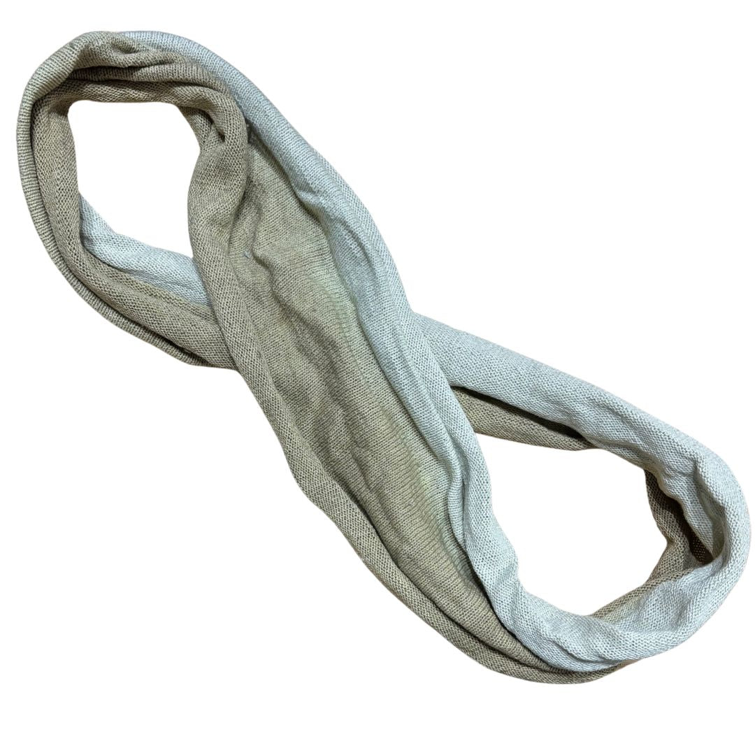 Grey double loop dread wrap headband on a white background