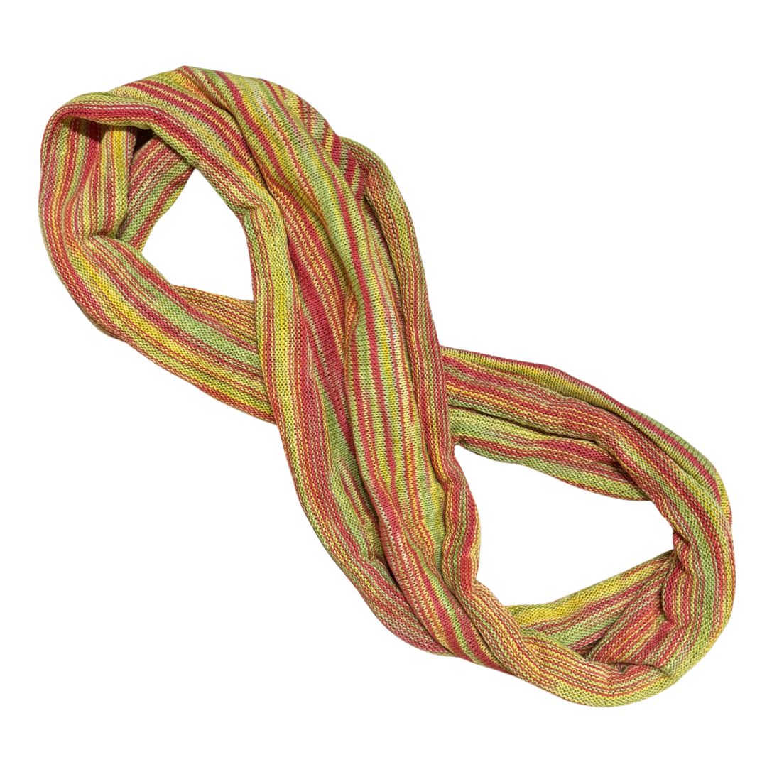 Yellow red cotton double loop dread wrap headband on a white background