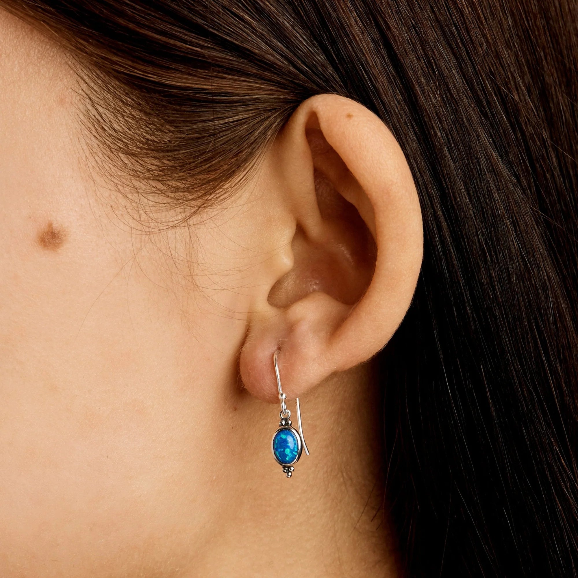 Sterling Silver Moon Song Blue Opal Earrings - Mountain Dreads