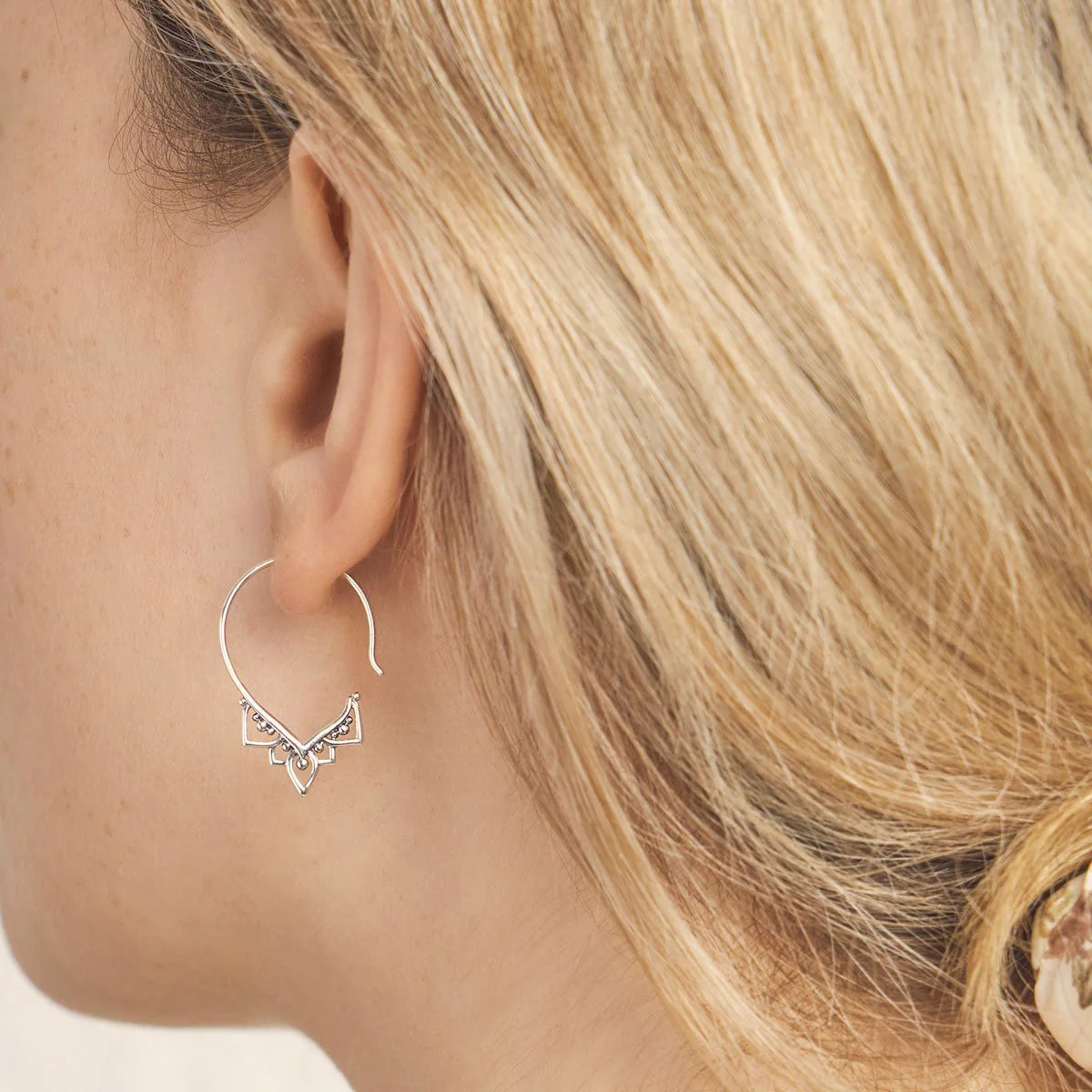 Sterling Silver Mehndi Hoop Earrings