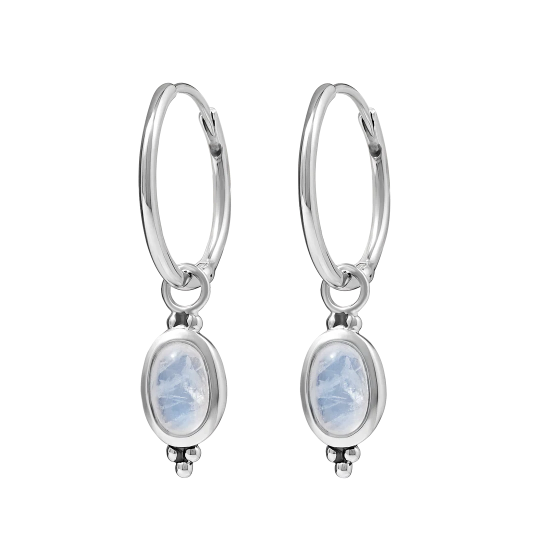 Sterling Silver Moon Song Moonstone Huggies jewellery - Mountain Dreads