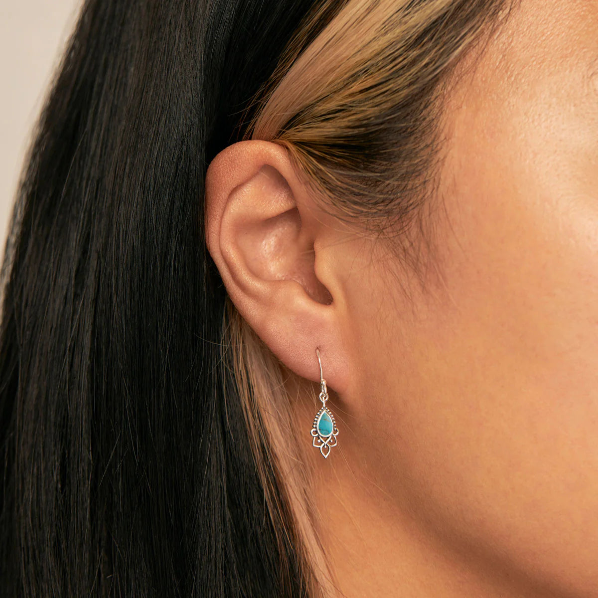 Sterling Silver Templar Turquoise Drop Earrings (view 2) - Mountain Dreads