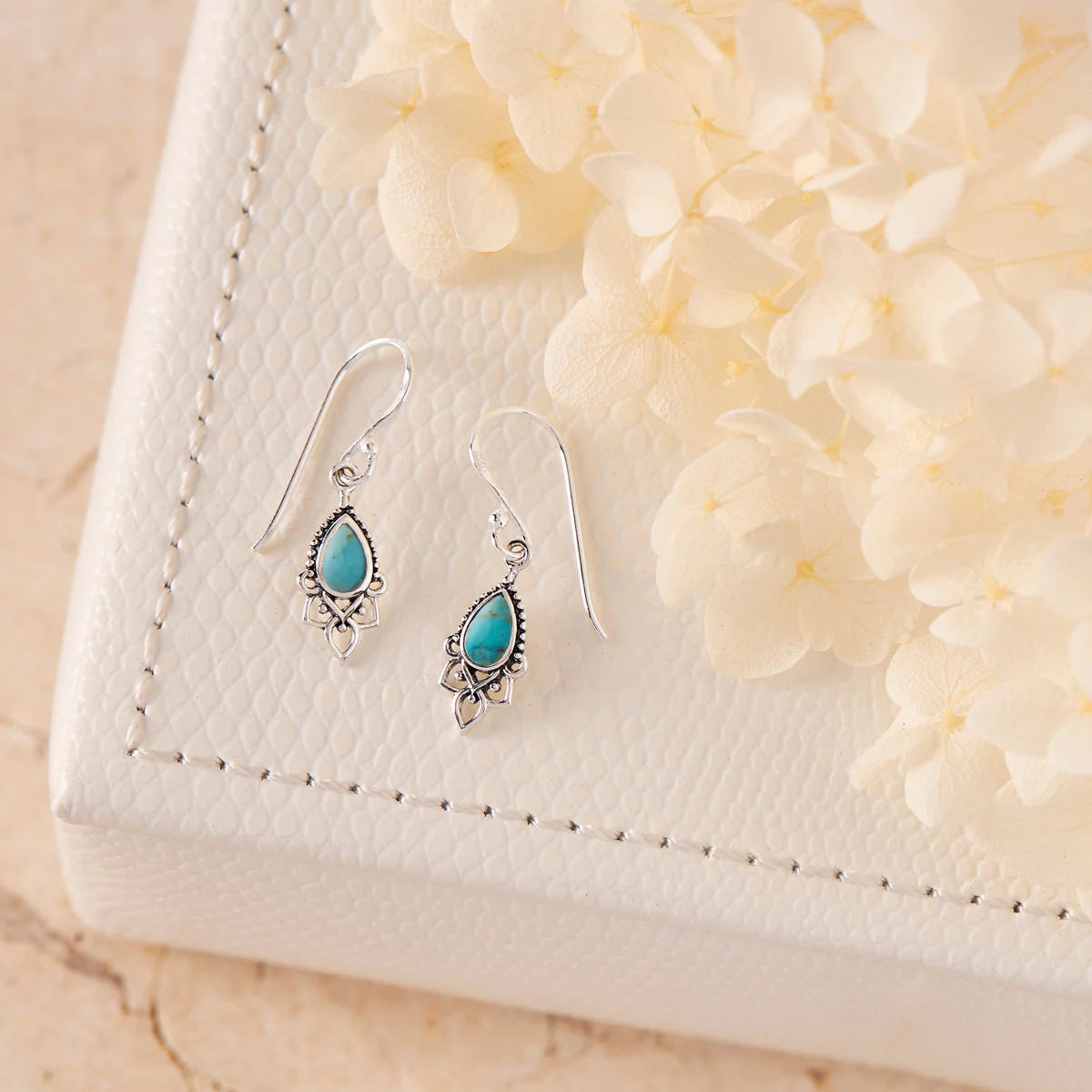 Sterling Silver Templar Turquoise Drop Earrings (view 3) - Mountain Dreads