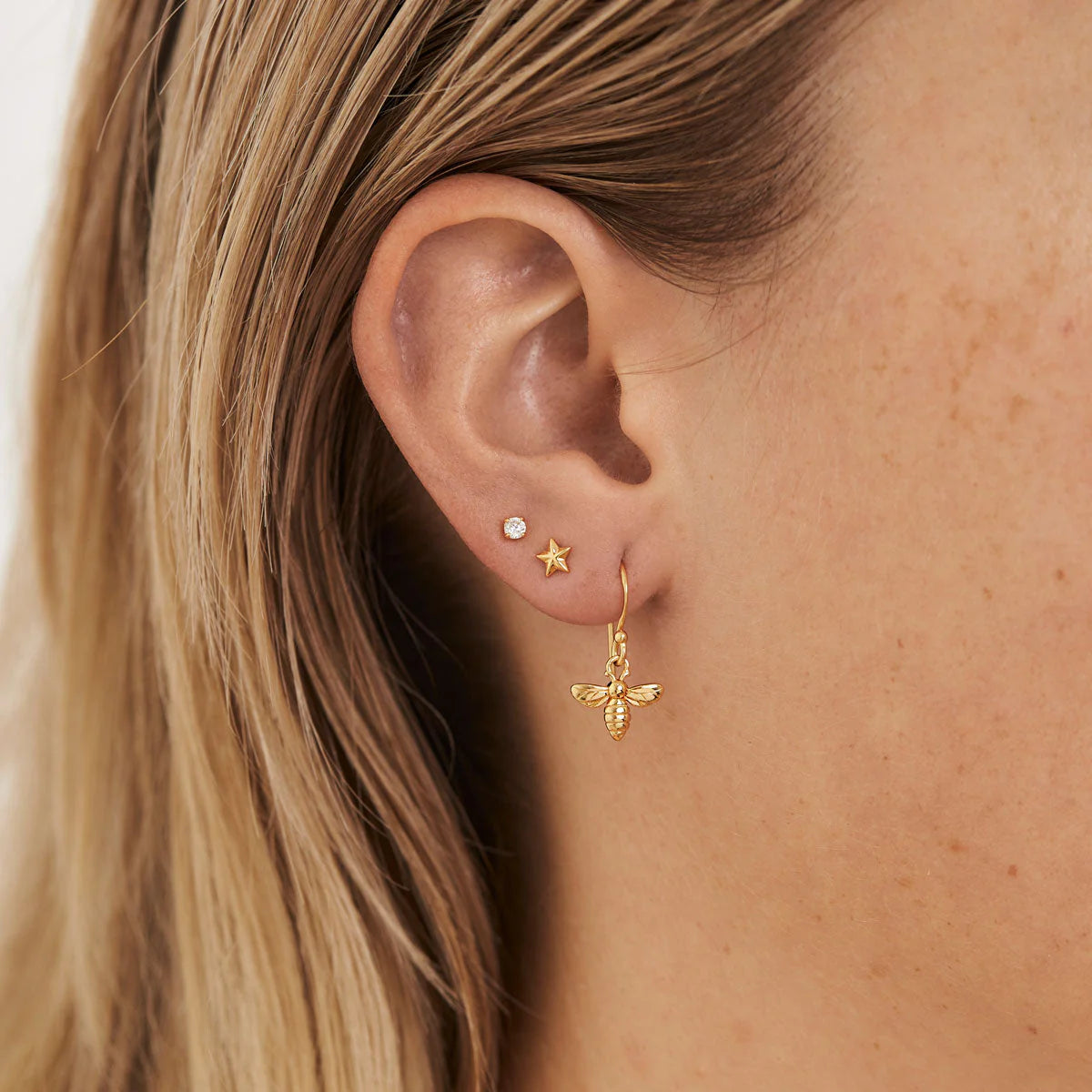 Meant to Bee Earrings Gold (view 2) - Mountain Dreads