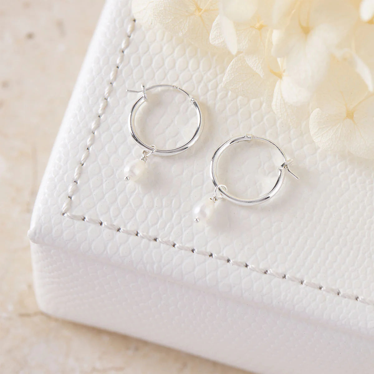 Sterling Silver Dainty Pearl Hoops