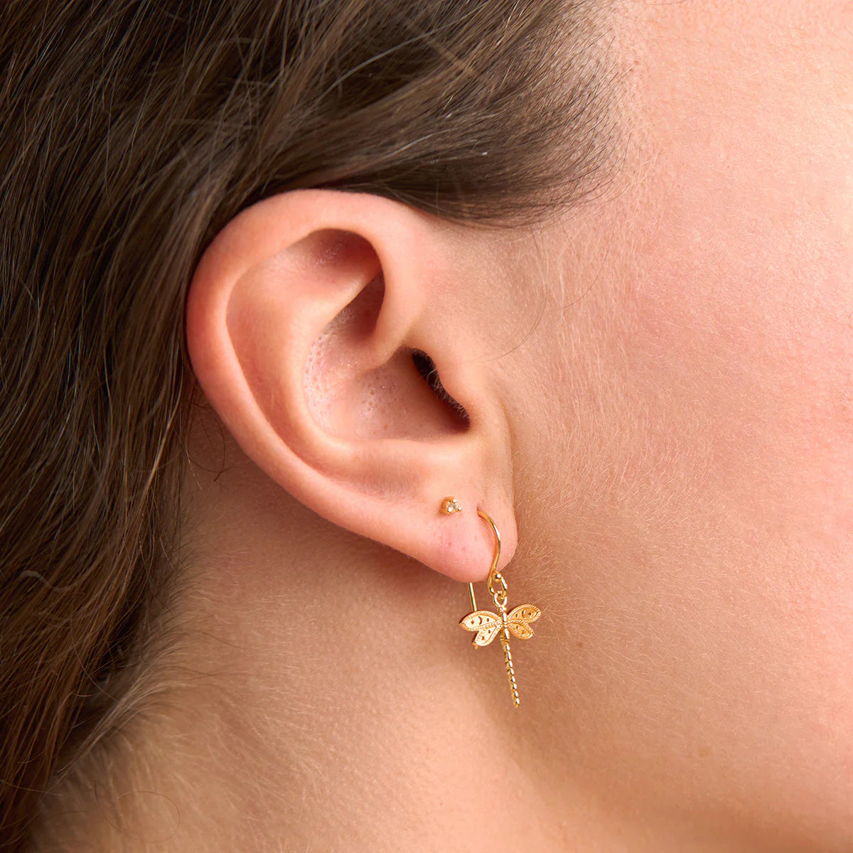 Wild Dragonfly Earrings Gold