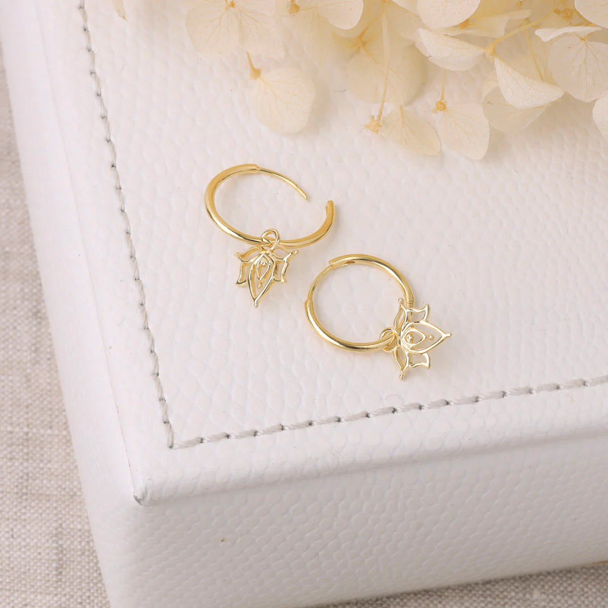 Dainty Lotus Huggies Gold jewellery (view 3) - Mountain Dreads