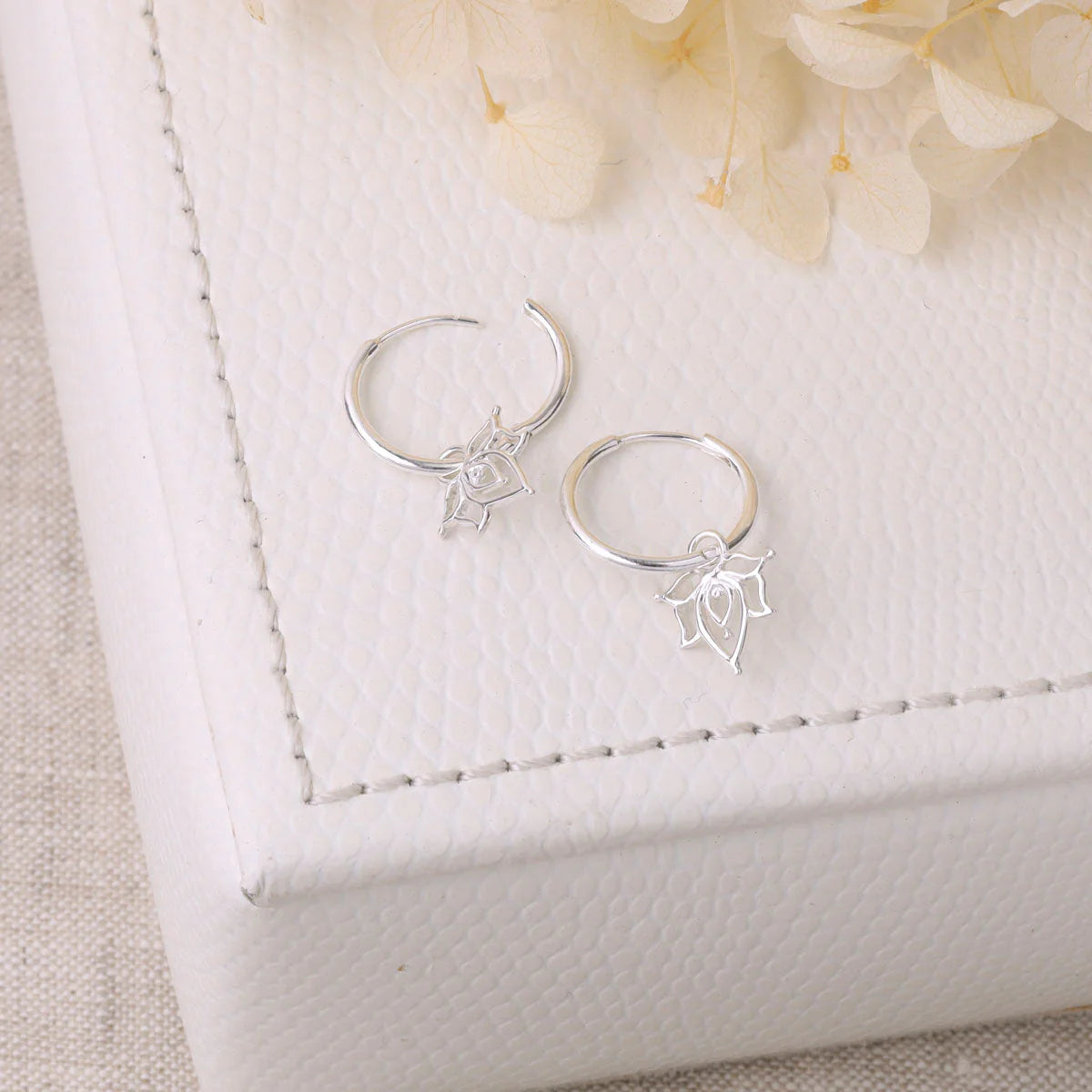 Sterling Silver Dainty Lotus Huggies