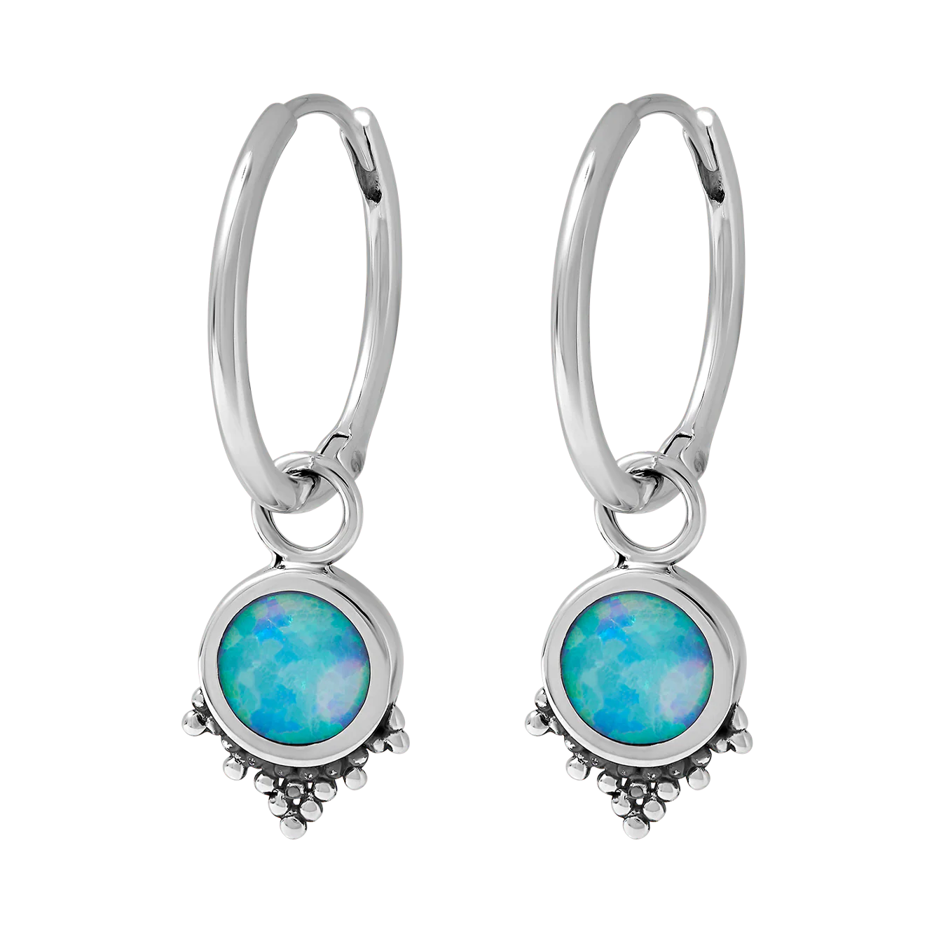 Sterling Silver Mystic Mirror Azure Opal Huggies