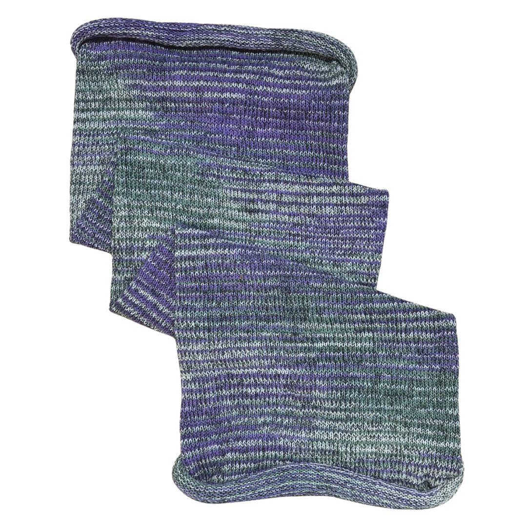 Purple green large cotton dreadlock sock on a white background.