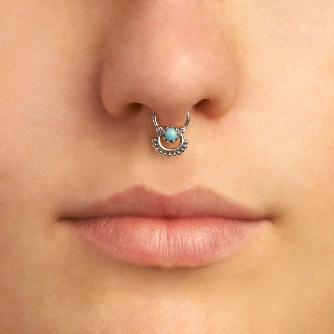 Sterling Silver Beaded Stone Faux Septum Ring