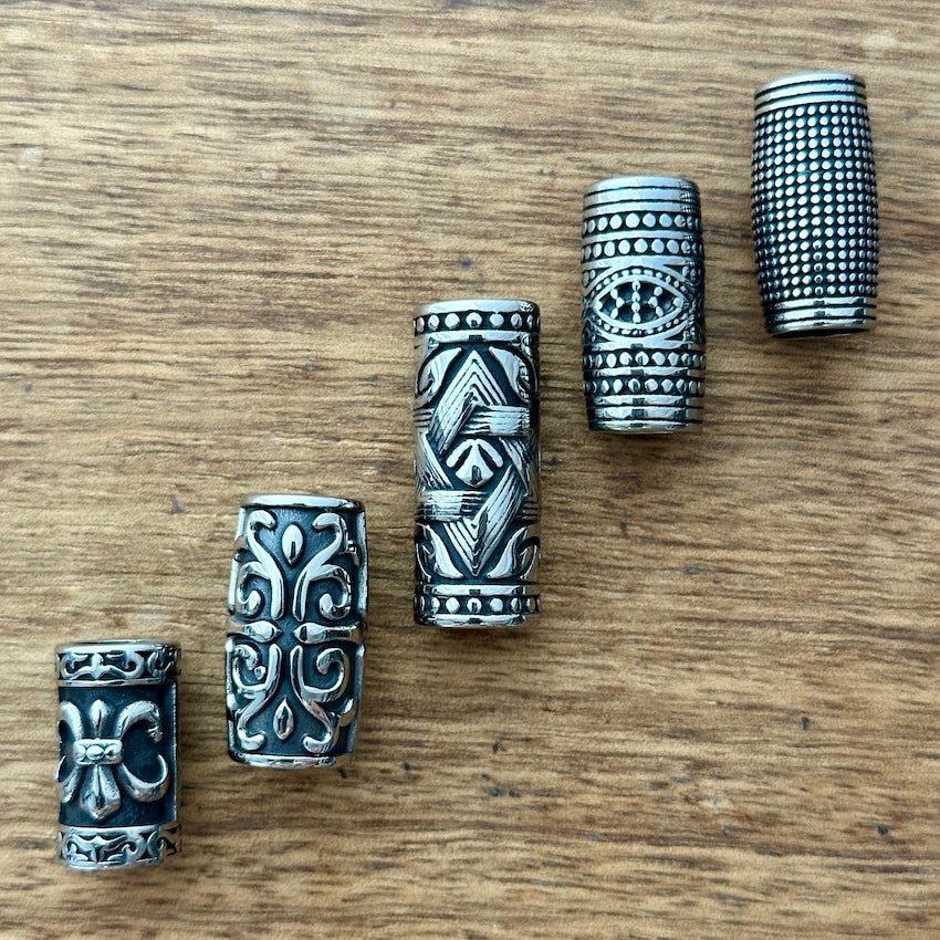 Stainless Steel Tube Beads, set of 5 (view 3) - Mountain Dreads