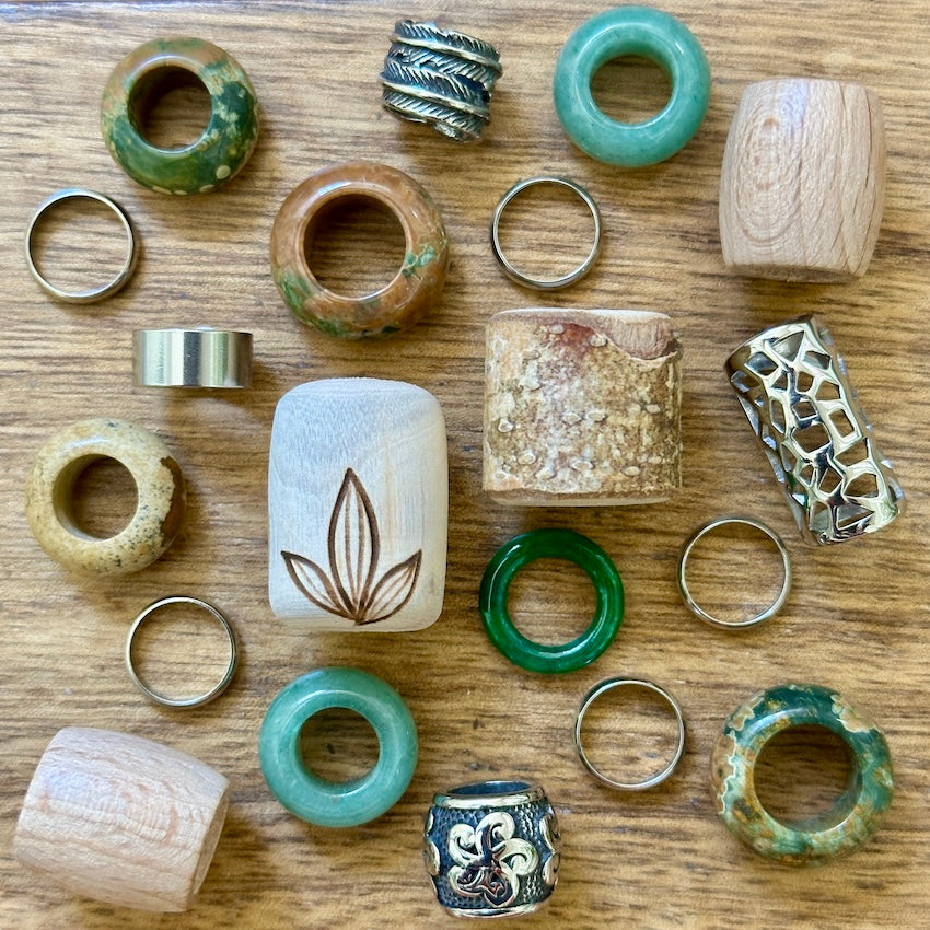 Jungle Love dreadlock beads, ooak set of 20 in wooden box - Mountain Dreads