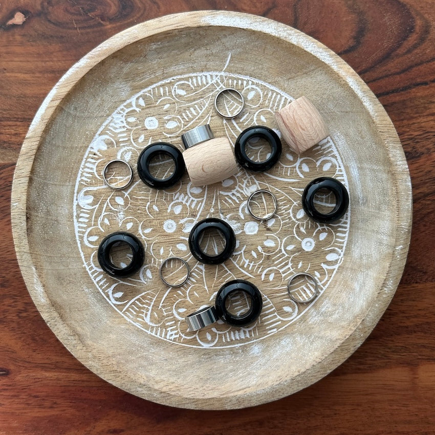 Large Black Dreadlock Beads, set of 15 (view 2) - Mountain Dreads