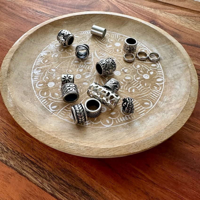 Stainless Steel dreadlock beads, set of 15 (view 2) - Mountain Dreads