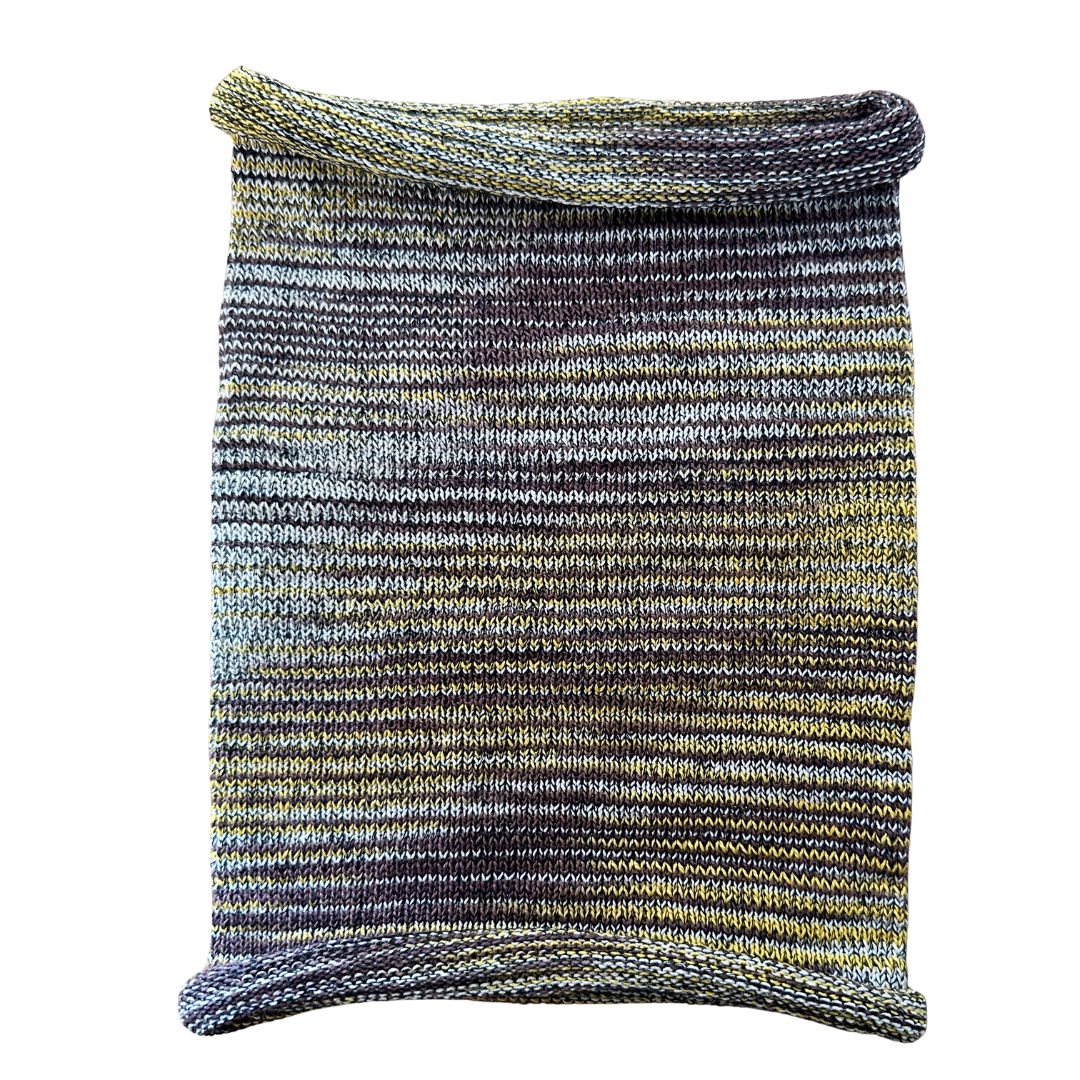 Yellow and brown cotton hair wrap on a white background.
