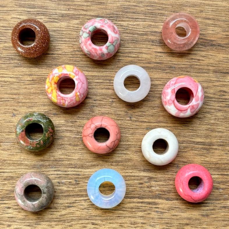 Pink Gemstone dreadlock beads, set of 12 (view 2) - Mountain Dreads