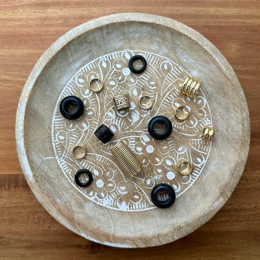 Golden Black Dreadlock Beads | Set Of 15