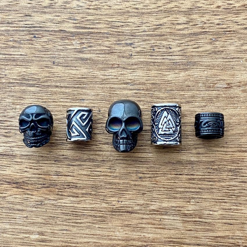 Stainless Steel Skull Beads | Set Of 5